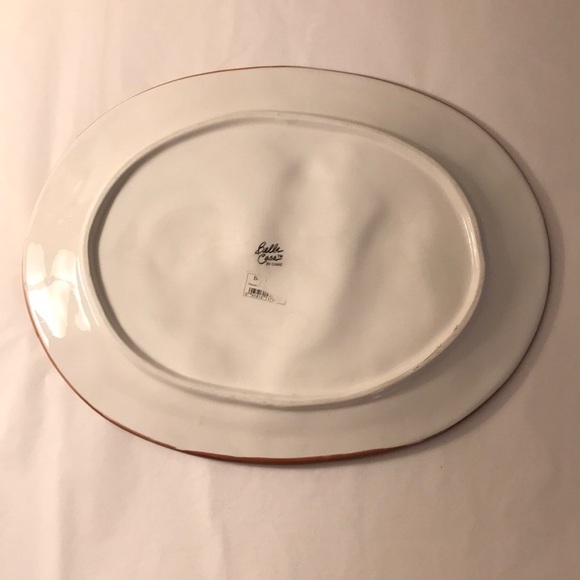 Bella Casa Ceramic platter hen&rooster green border black/white checked squares - Picture 3 of 5